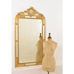 Specchiera Antica Con Cimasa, Fiocco D'Amore e Fiori di Rosa, Epoca XIX Secolo.