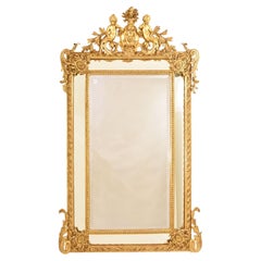 Specchiera Antica Con Putti E Volute, Dorata In Foglia Di Oro Zecchino,  XIX.