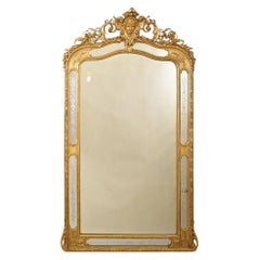 Specchiera Antica, Con Volto E Volute, Dorata In Foglia Di Oro Zecchino, XIX.