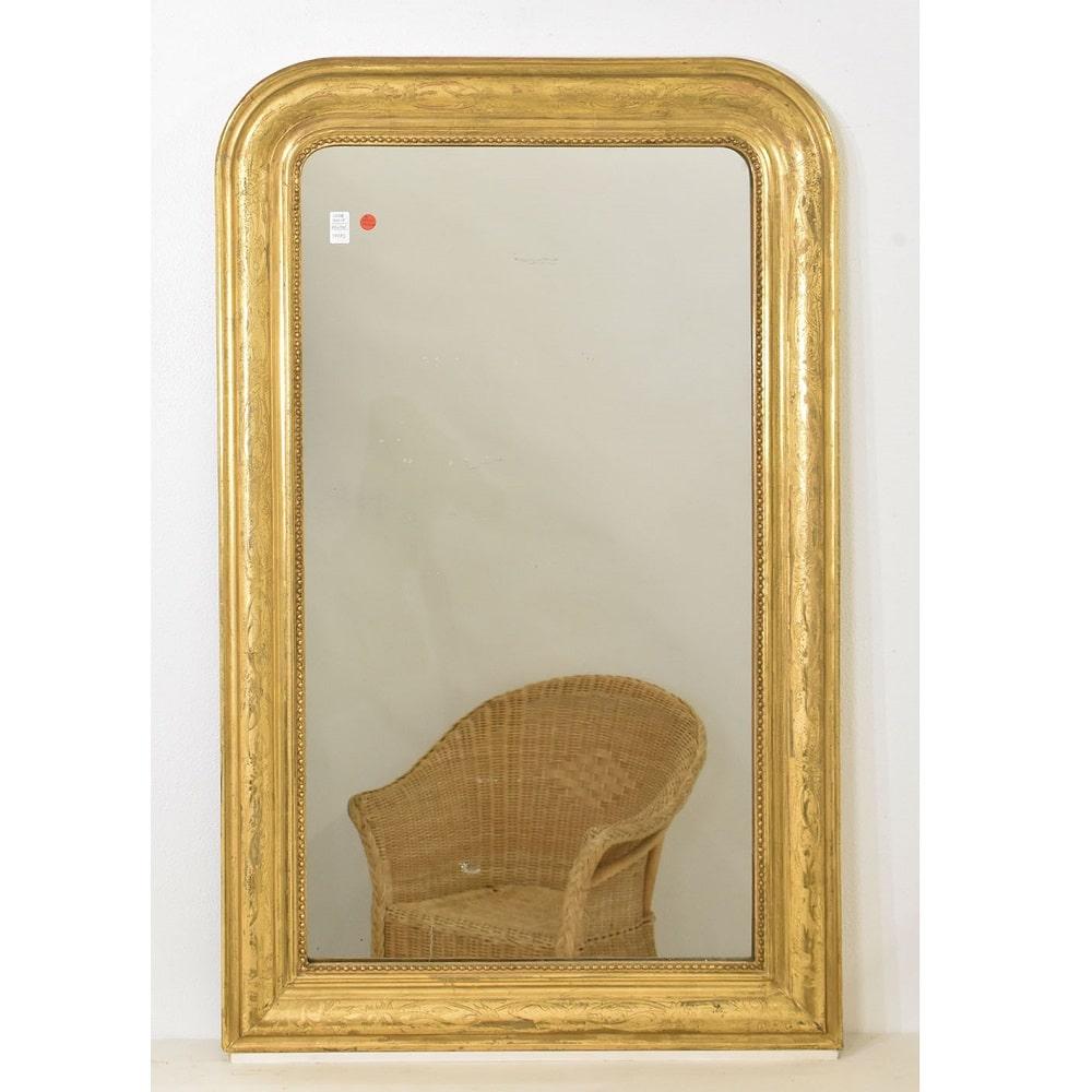 Antiker Spiegel, blattvergoldeter Rahmen, florale Motive, 19. (Louis Philippe) im Angebot