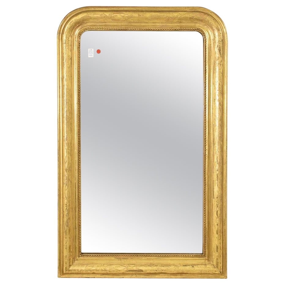 Antique Mirror, Gilded Frame In Pure Gold Leaf, Floral Motifs, 19th. For Sale