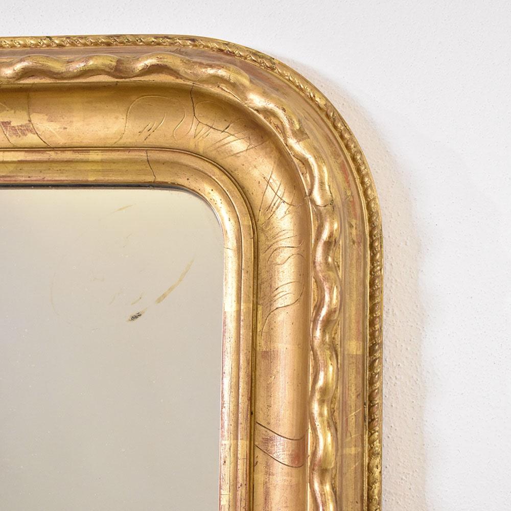 Gesso Miroir ancien, Louis Philippe, doré à la feuille d'or pur, 19e siècle. en vente
