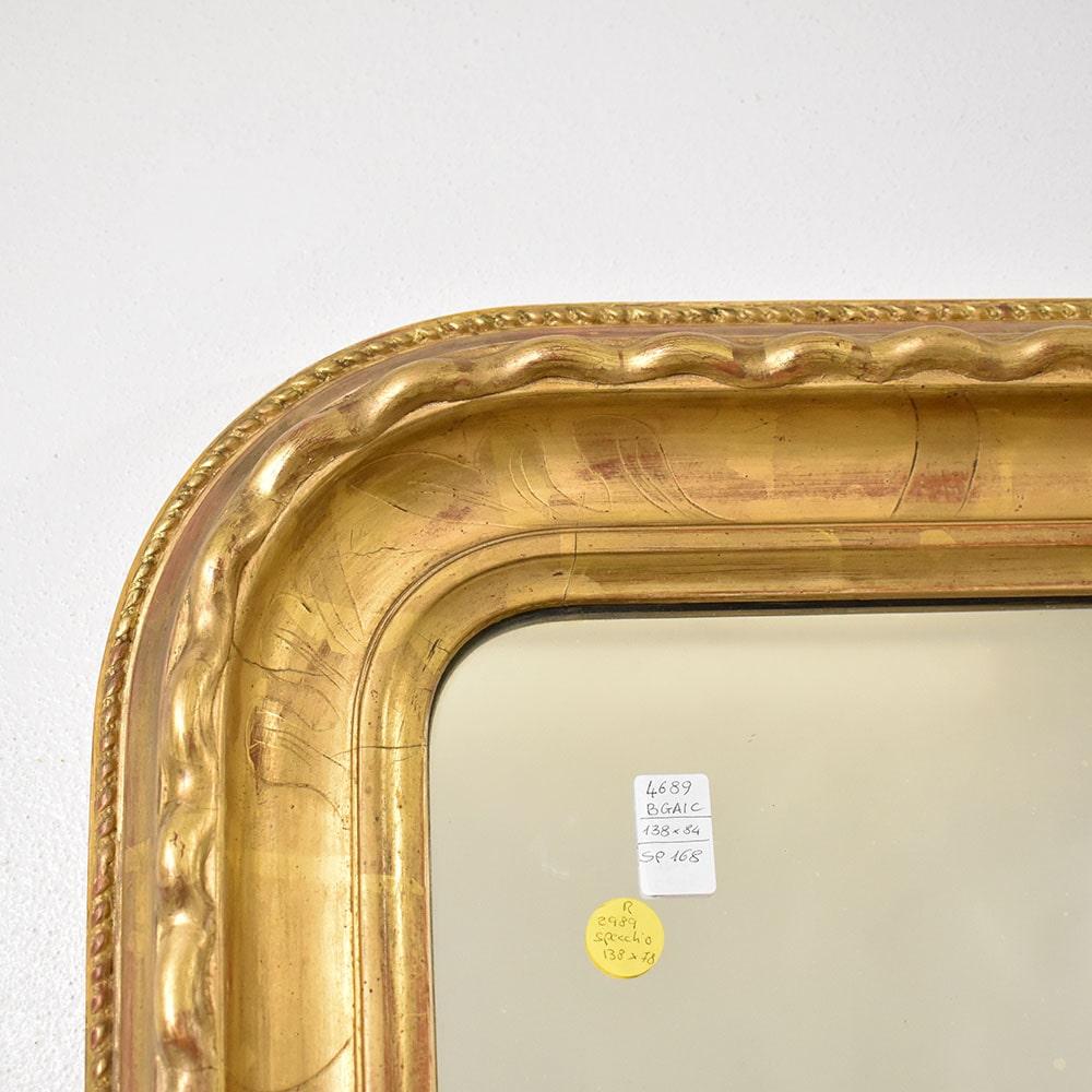 Miroir ancien, Louis Philippe, doré à la feuille d'or pur, 19e siècle. en vente 1