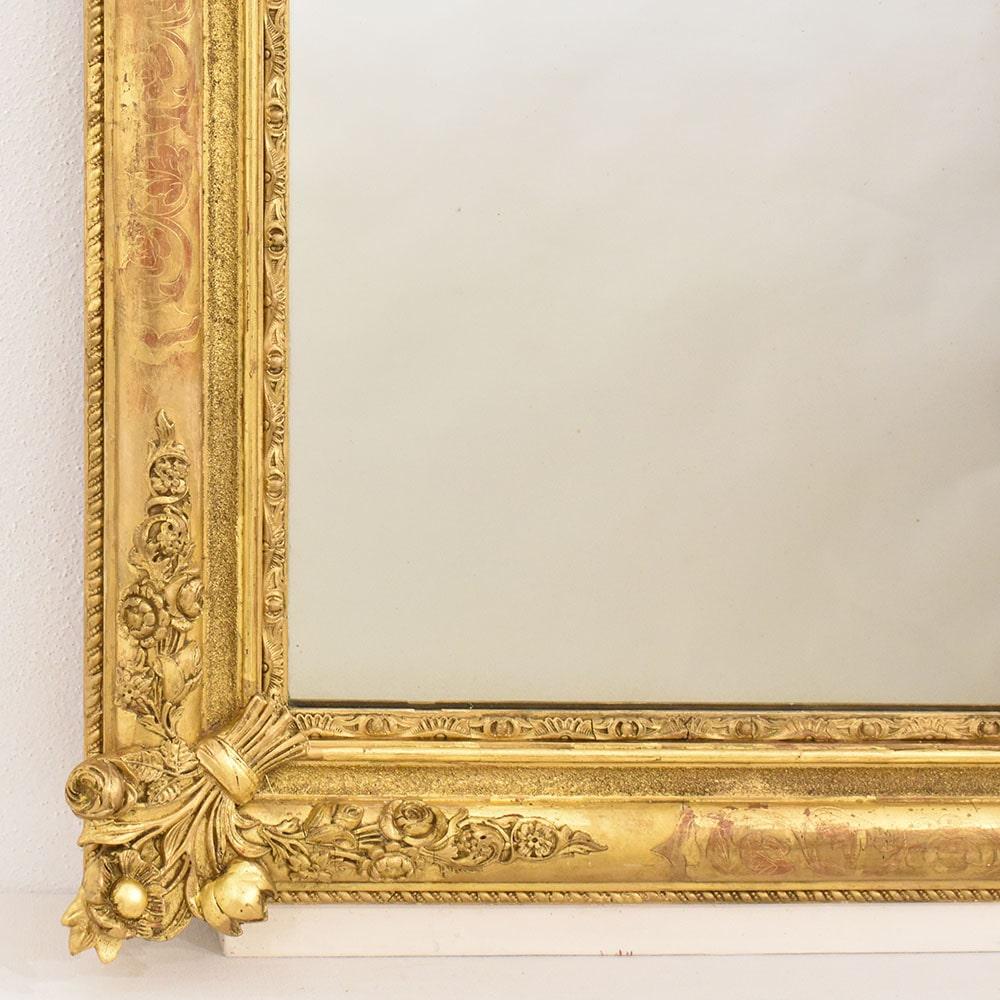 Miroir rectangulaire ancien, cadre doré à la feuille d'or, 19e siècle. Bon état - En vente à Breganze, VI