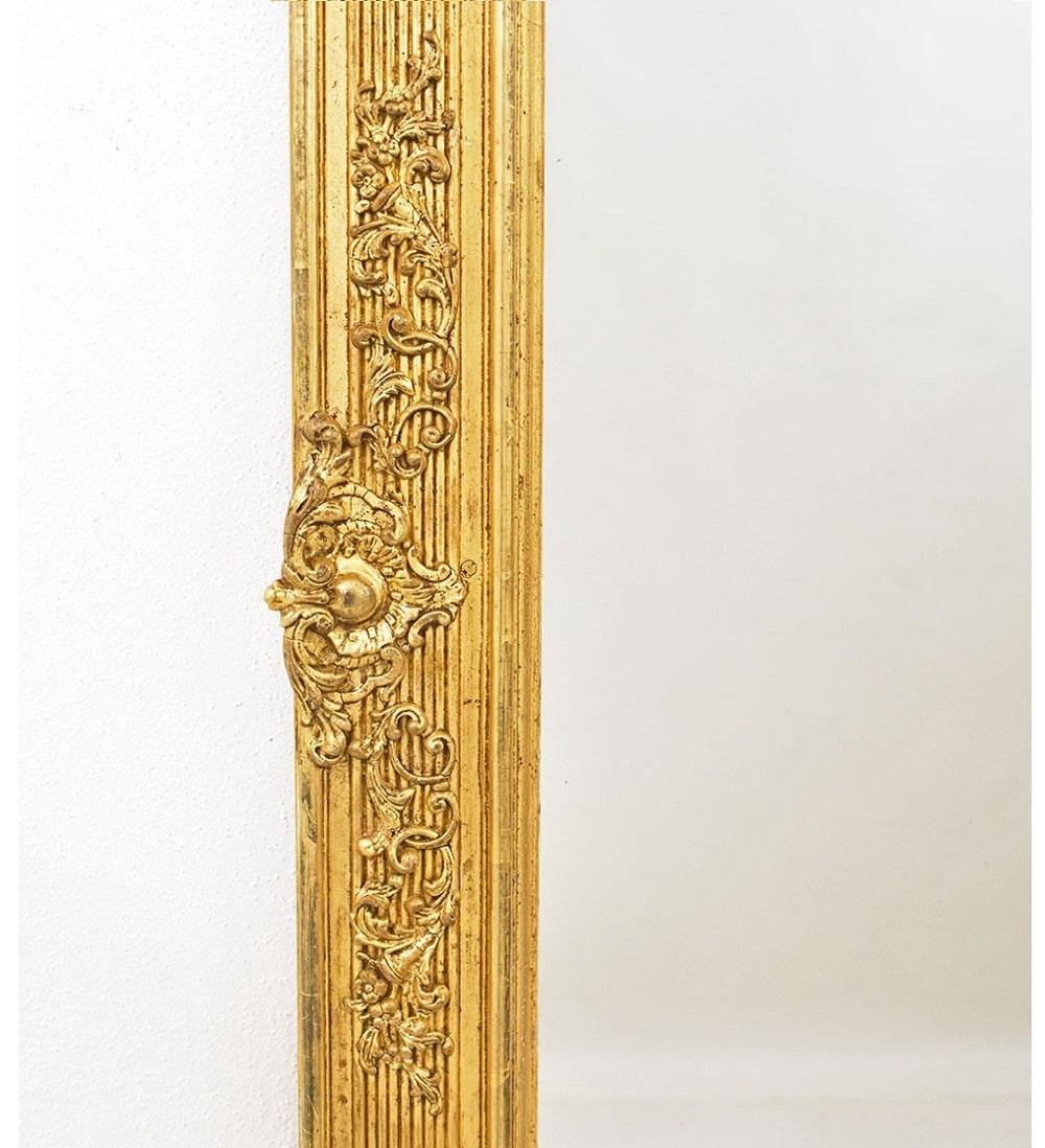 Doré Miroir rectangulaire ancien à feuilles dorées, première moitié du 19e siècle