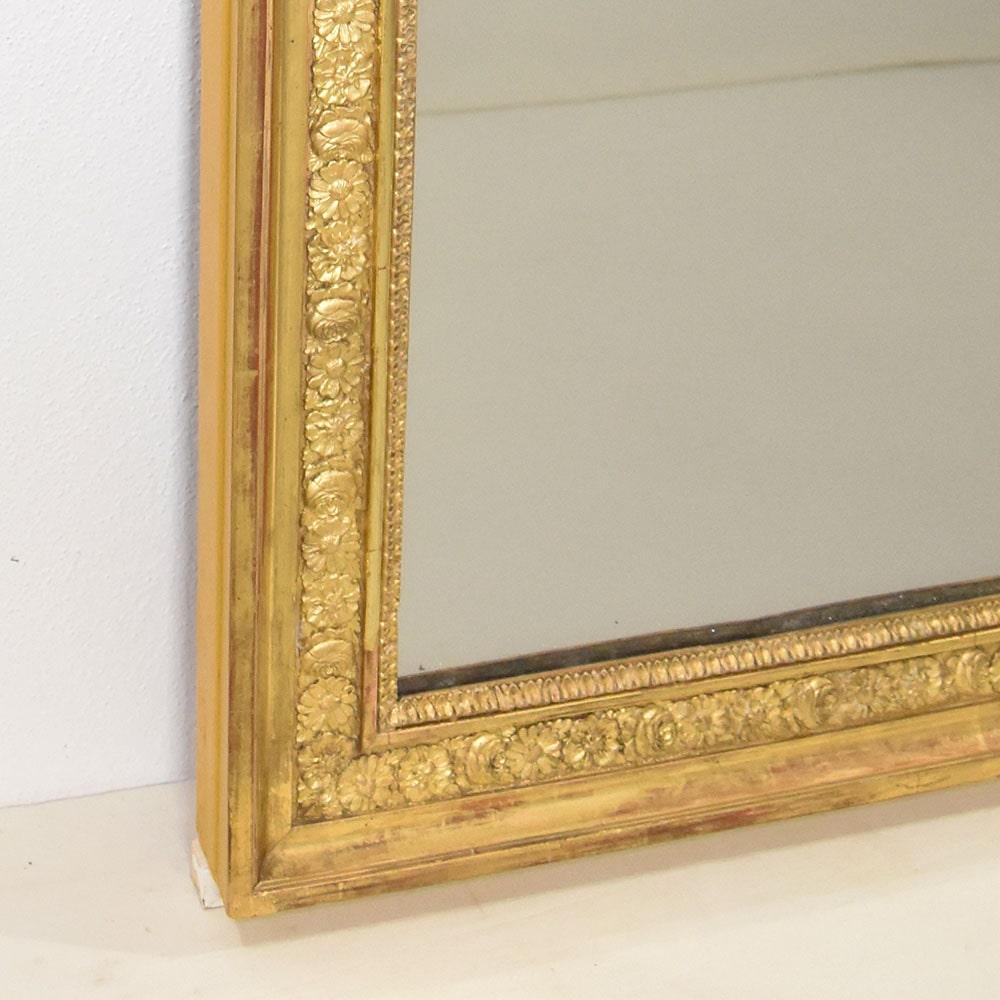 19th Century Miroir rectangulaire doré à la feuille d'or, Miroir ancien