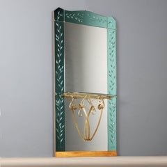 Mirror with console table with clear glass top 1950s-60s