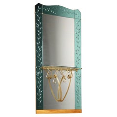 Mirror with console table with clear glass top 1950s-60s