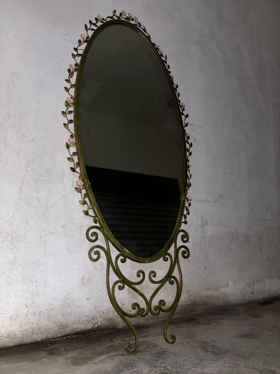 Miroir et console en fer forgé laiton/marbre par Pierluigi Colli 20e siècle en vente 1