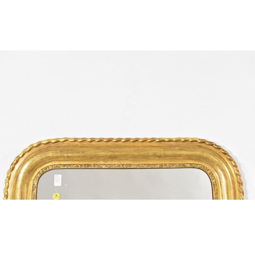 French Antique Gilded Mirror, Antique Mirror, Pure Gold Leaf, Mid-19th Century. For Sale