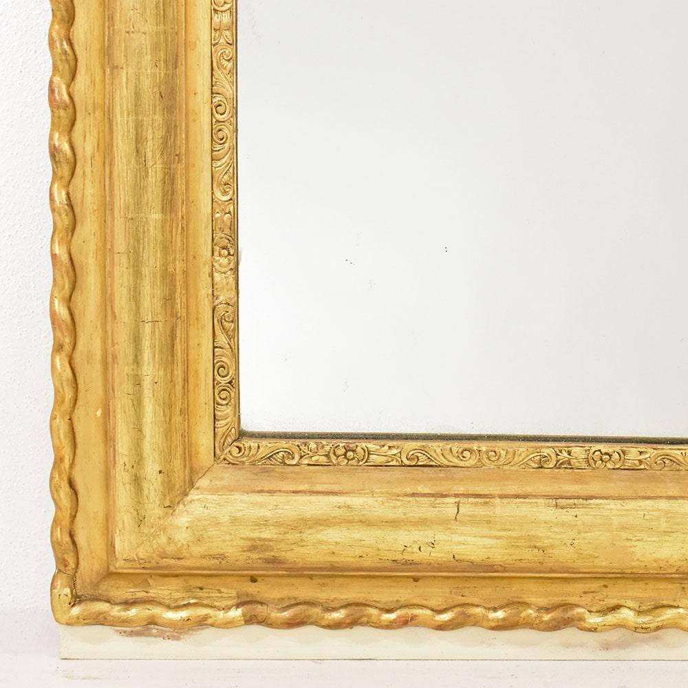 Gesso Antique Gilded Mirror, Antique Mirror, Pure Gold Leaf, Mid-19th Century. For Sale