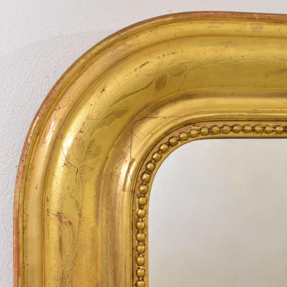Louis Philippe Gilded Mirror, Gilded Frame In Gold Leaf Zecchino, 19th. In Good Condition For Sale In Breganze, VI
