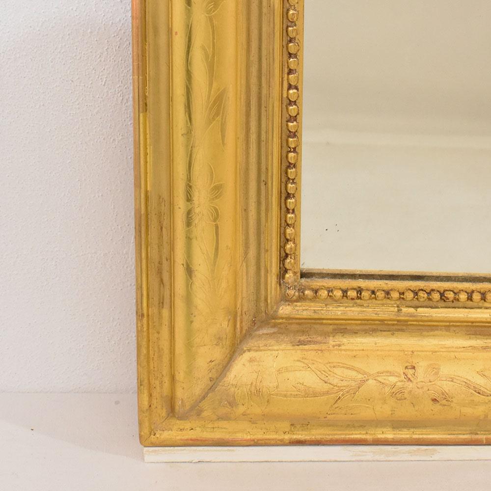 19th Century Louis Philippe Gilded Mirror, Gilded Frame In Gold Leaf Zecchino, 19th. For Sale