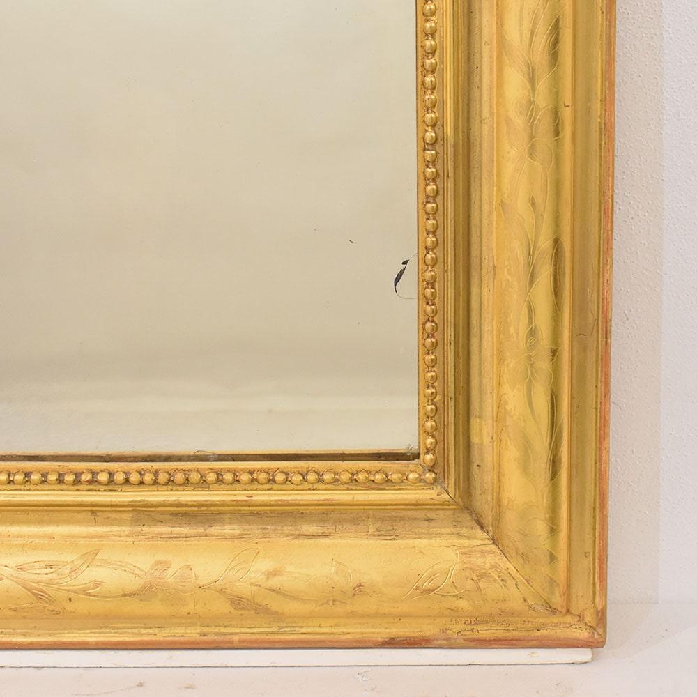 Gesso Louis Philippe Gilded Mirror, Gilded Frame In Gold Leaf Zecchino, 19th. For Sale