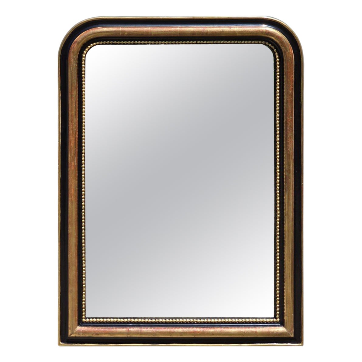 French mirror, lacquered black and gilded with gold leaf, late 19th century For Sale