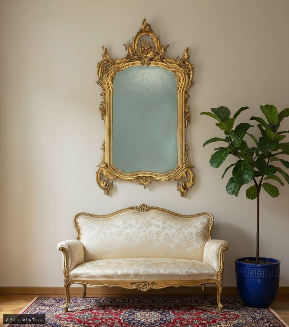 Miroir en bois sculpté et doré, Lombardie, XIXe siècle Bon état - En vente à Milano, IT