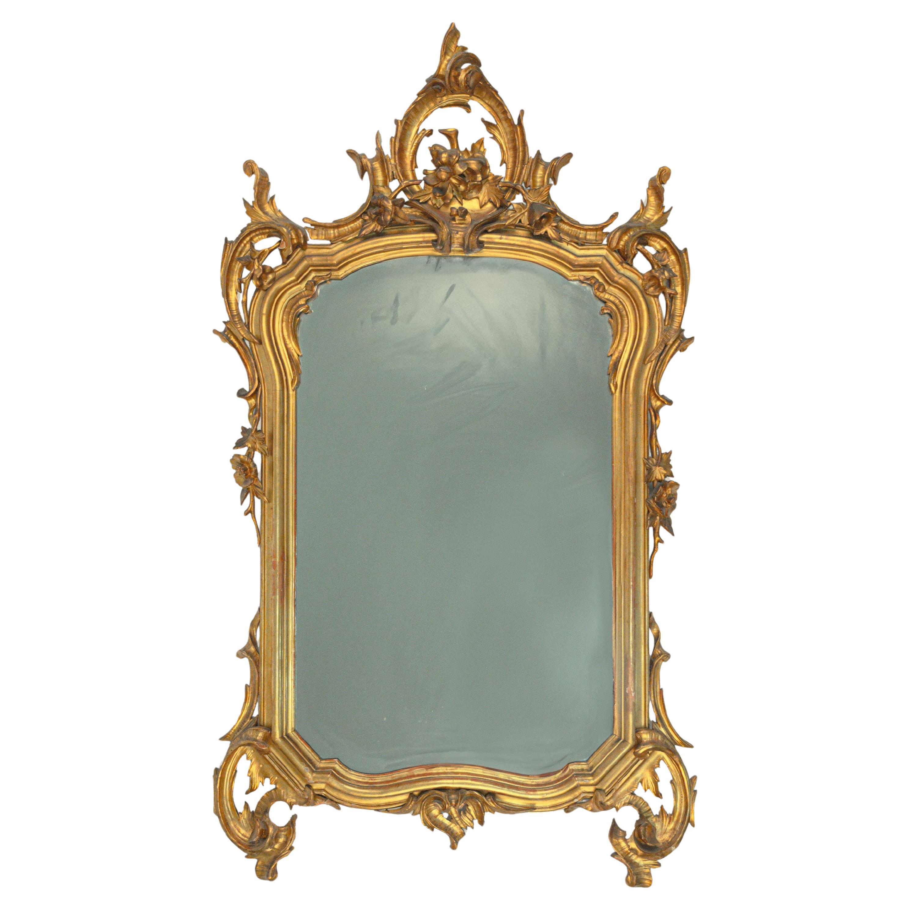 Carved and gilded wooden mirror, Lombardy, 19th century