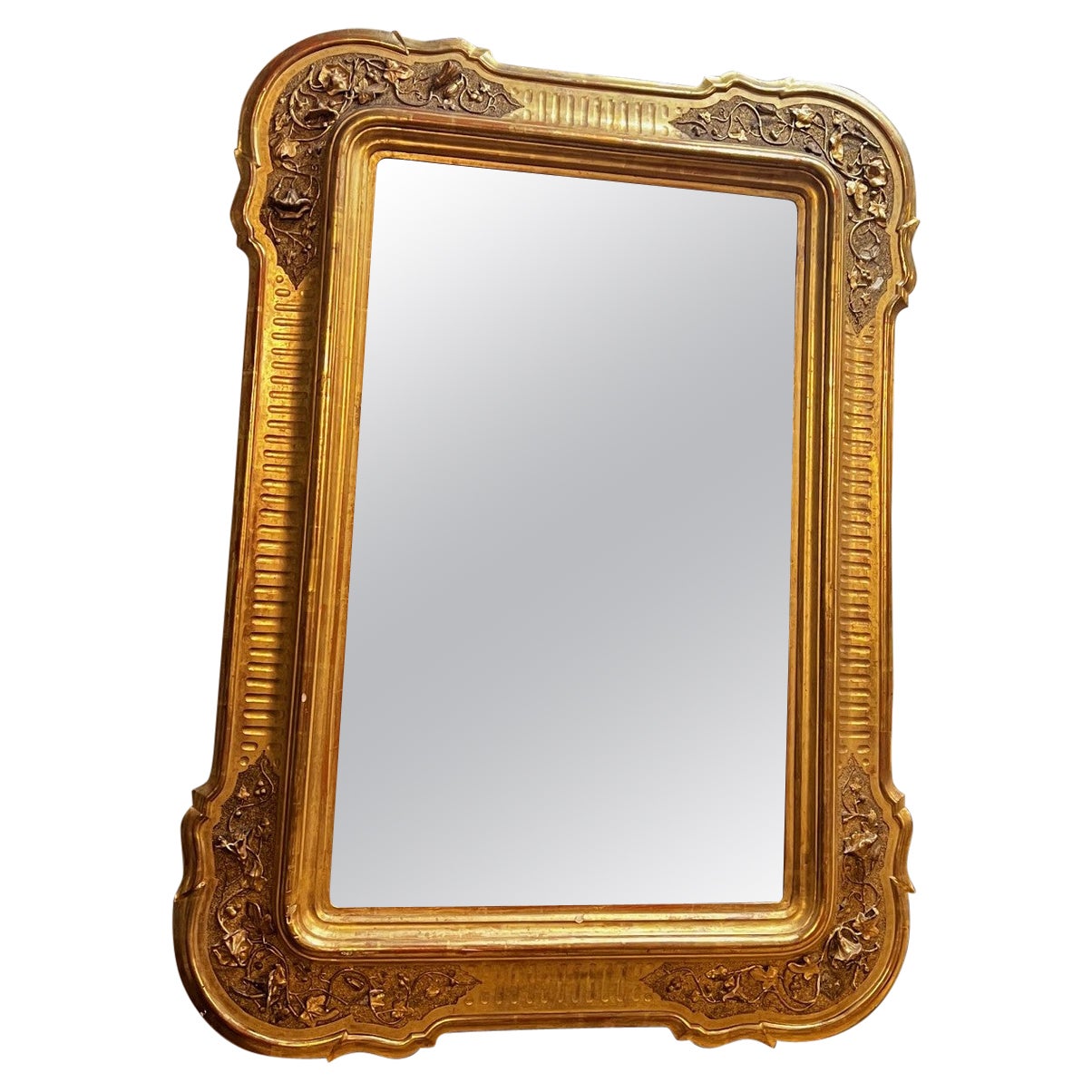 Large rectangular mirror, carved and gilded, Italy For Sale