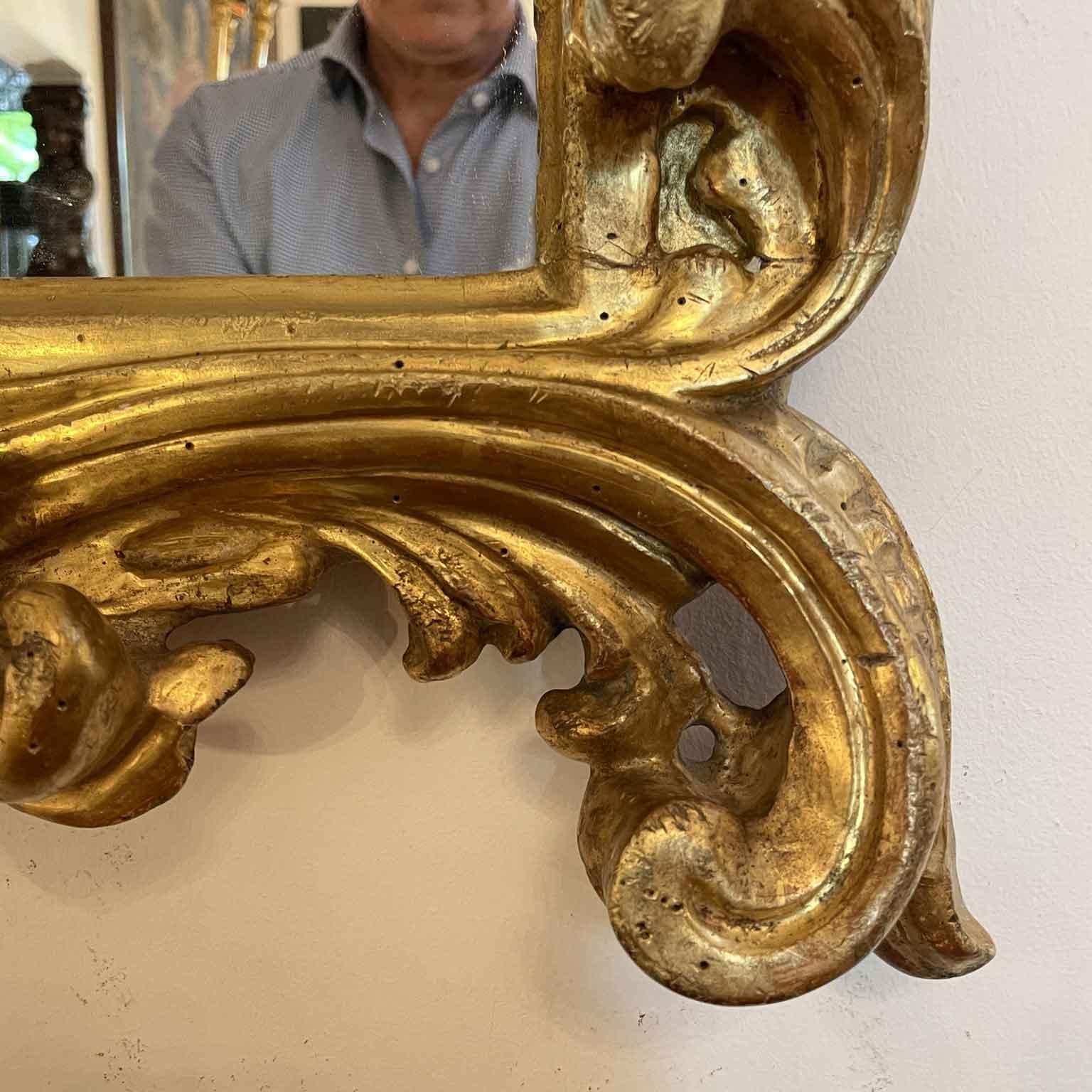 18th Century and Earlier Italian Rectangular Carved and Gilded Mirror Louis XIV Style 18th Century For Sale