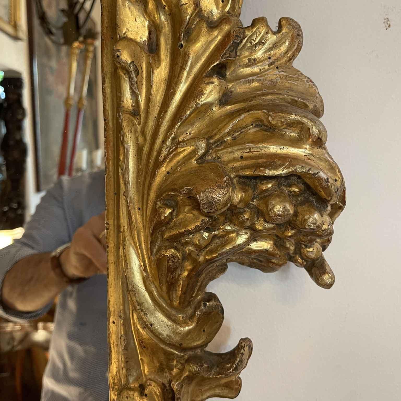 Italian Rectangular Carved and Gilded Mirror Louis XIV Style 18th Century For Sale 1