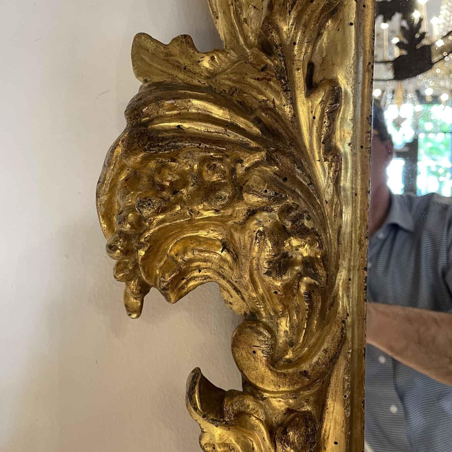 Italian Rectangular Carved and Gilded Mirror Louis XIV Style 18th Century For Sale 4