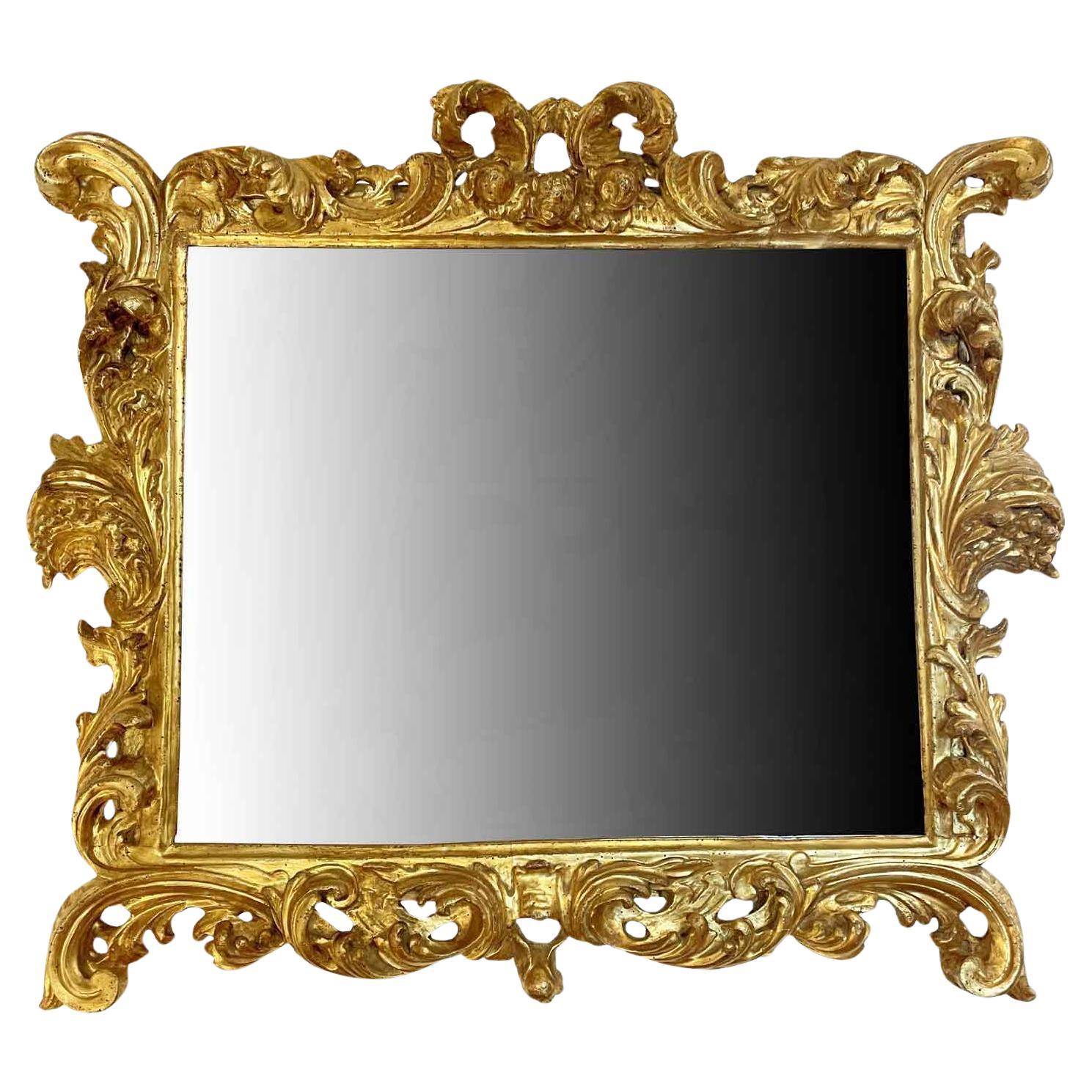 Italian Rectangular Carved and Gilded Mirror Louis XIV Style 18th Century For Sale