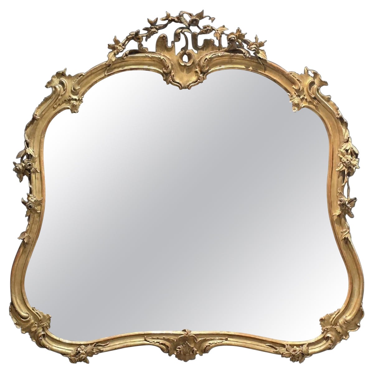 Venetian Carlo X mirror with gold leaf, mercury mirror, 1820 For Sale