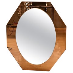 Specchiera Vintage Con Cornice in Vetro Rosa Ottagonale, 1970s