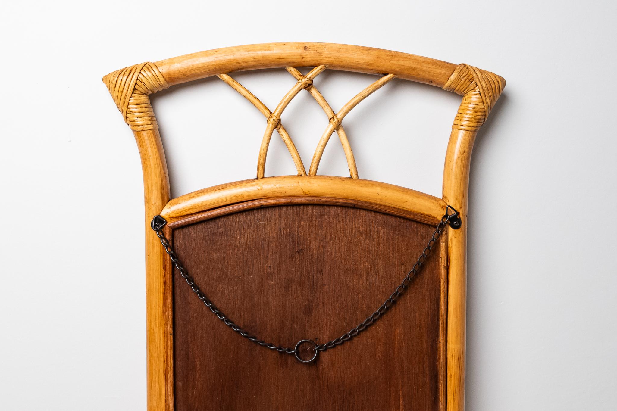 Bambou Miroir vintage en bambou et rotin, 1960s en vente
