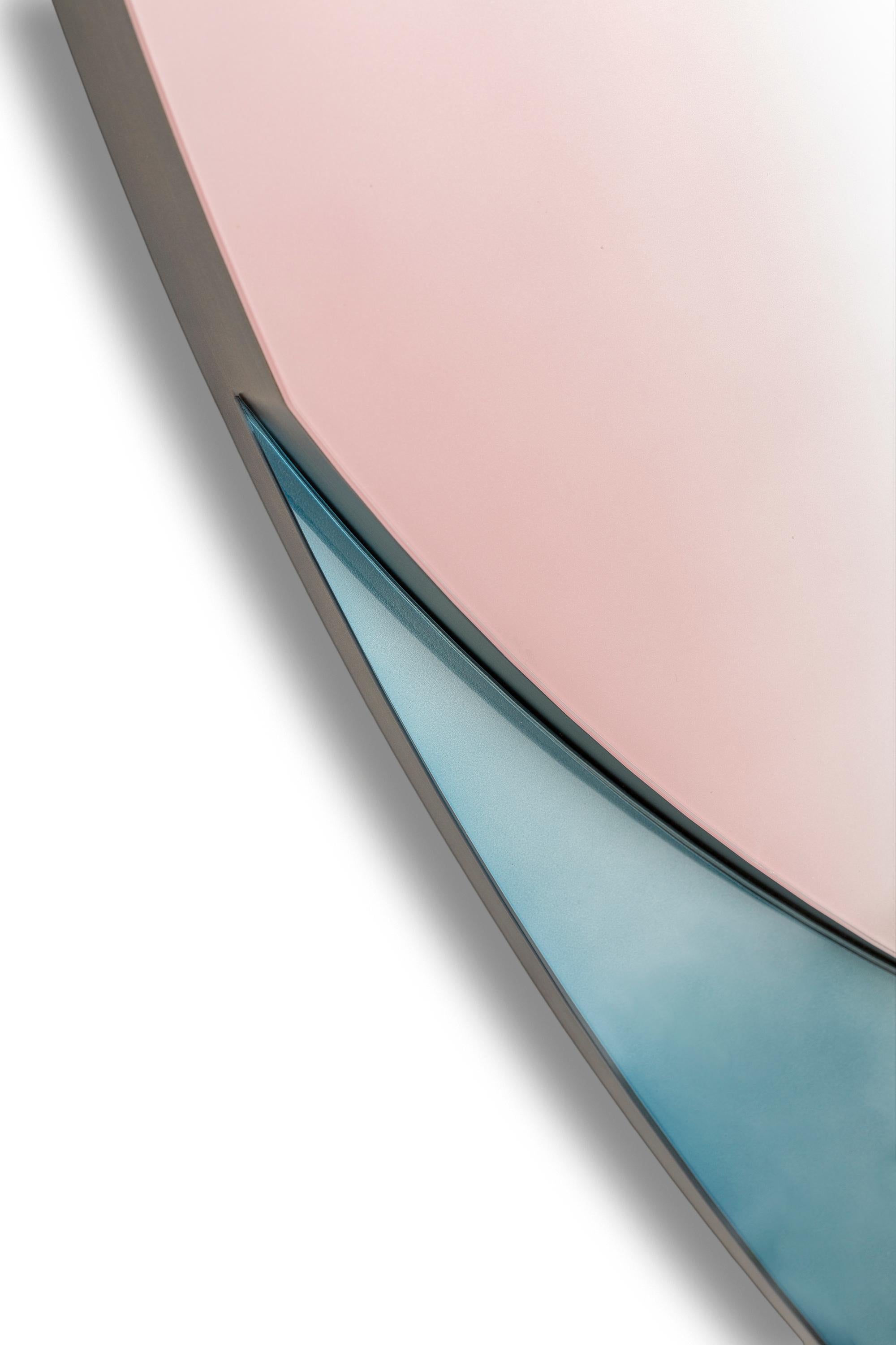 Minimalist Specchio #3, Trio Mirror in Pink, Azure and Yellow For Sale
