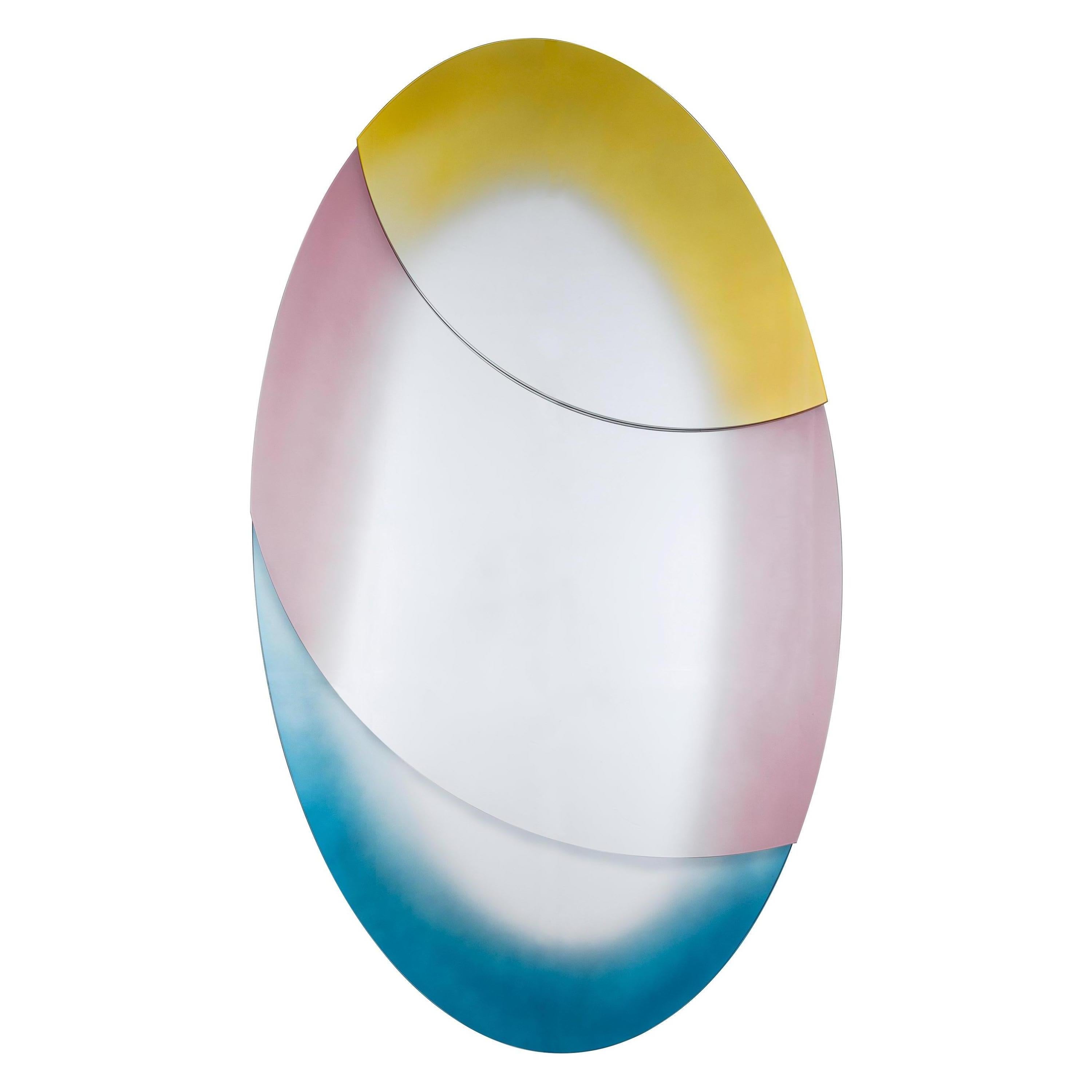 Specchio #3, Trio Mirror in Pink, Azure and Yellow For Sale
