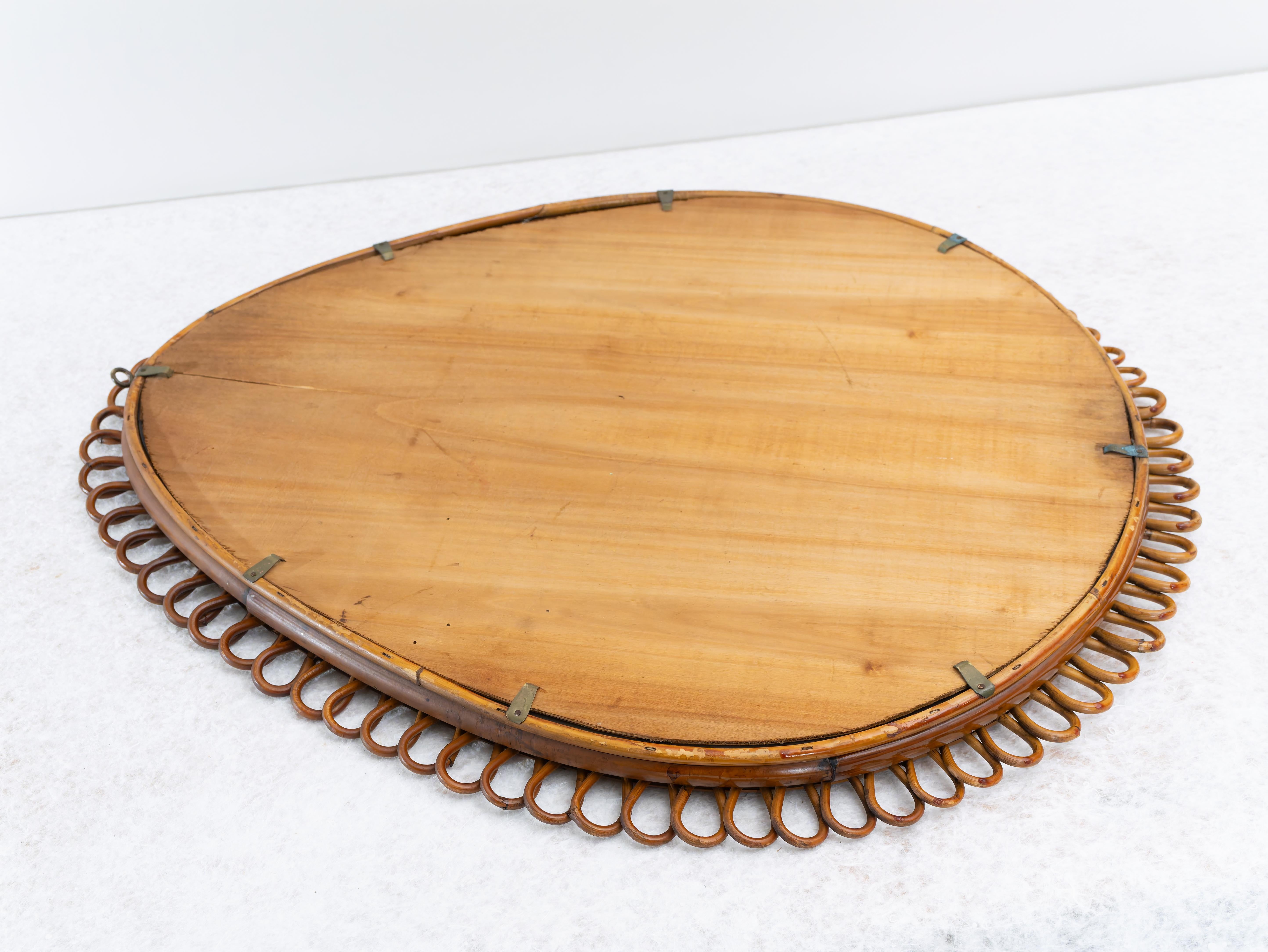 Miroir en rotin et bambou, 1950s Bon état - En vente à Bastia Umbra, IT