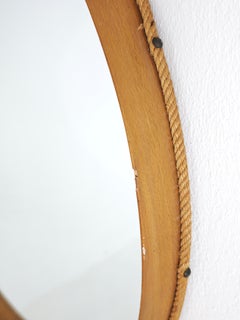 Miroir mural rond en bois et corde Design Italia 1960 Mid-Century Modern