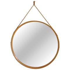 Miroir mural rond en bois et corde Design Italia 1960 Mid-Century Modern