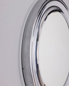 Vintage 1970s round wall mirror in chrome metal, Italian design