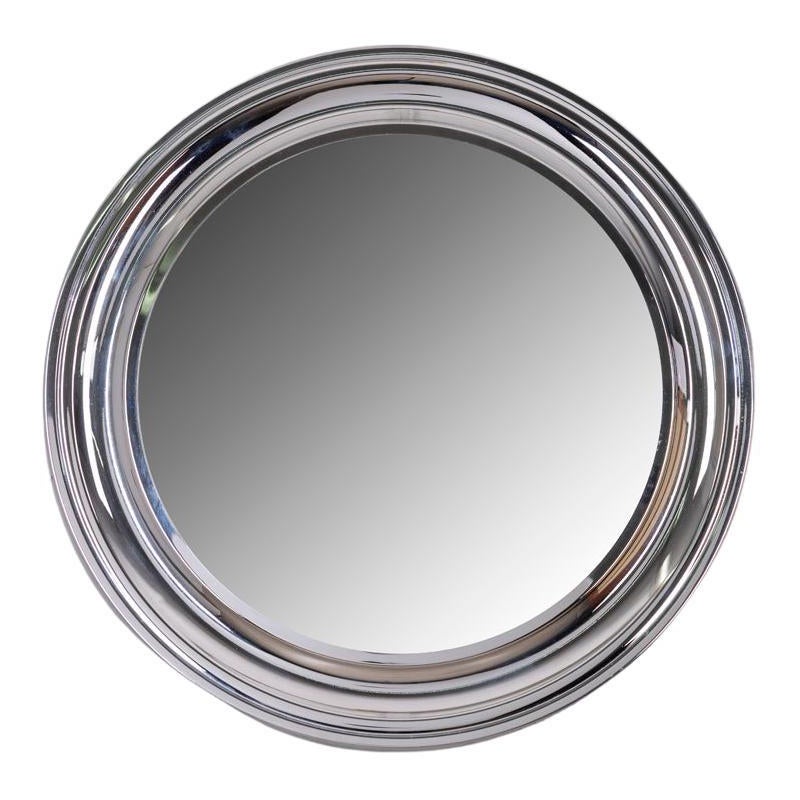 Miroir mural rond des années 1970 en métal chromé, design italien