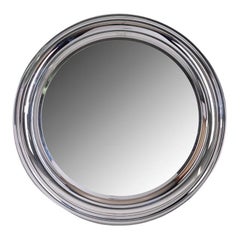 Vintage 1970s round wall mirror in chrome metal, Italian design