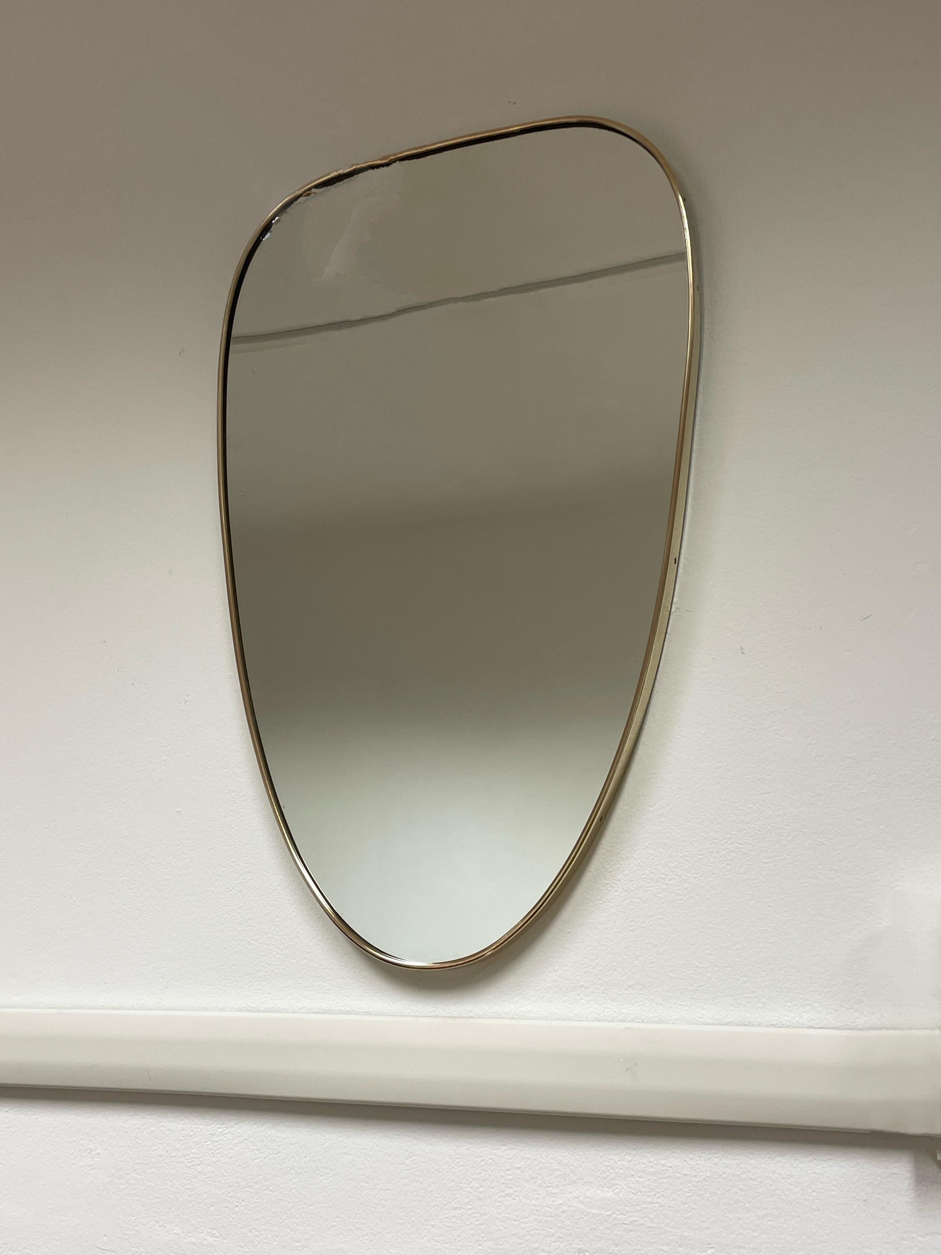 Brass 1950s shield mirror For Sale