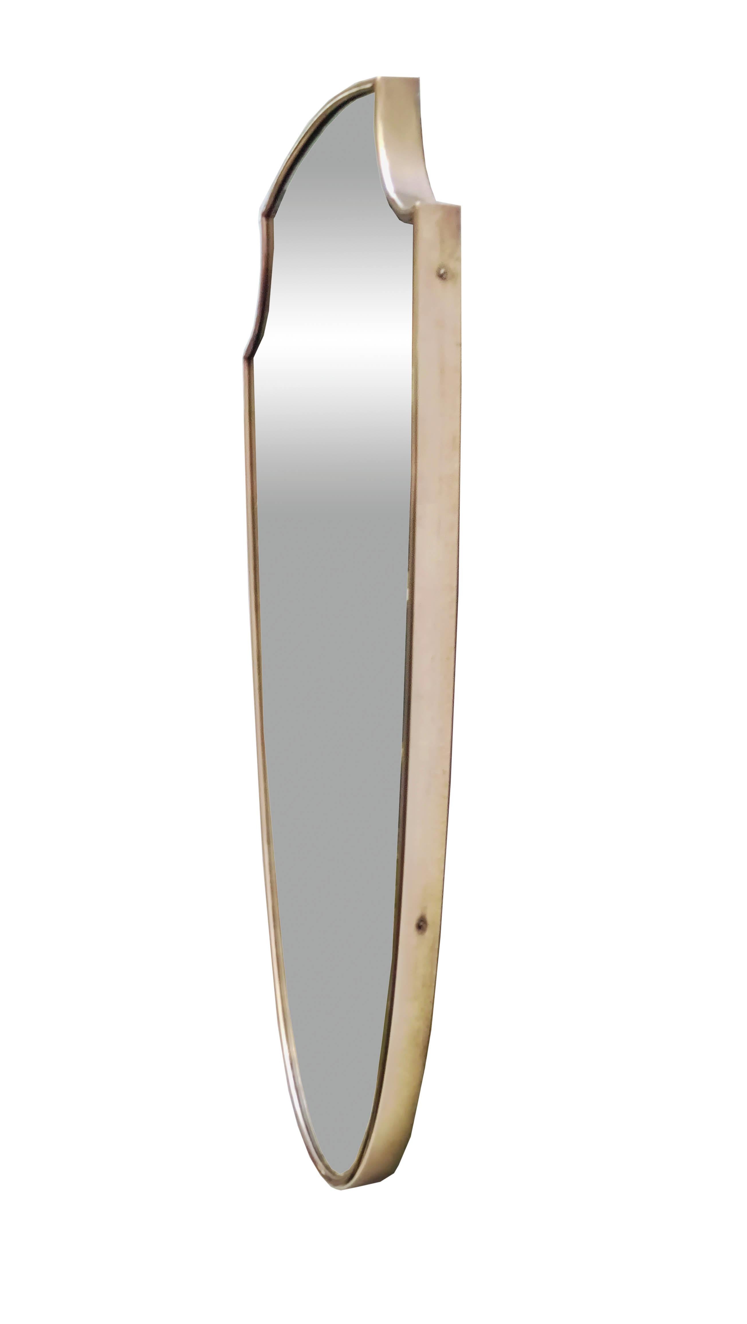 Mid-Century Modern Brass Wall Shield Mirror, Italy 1960s