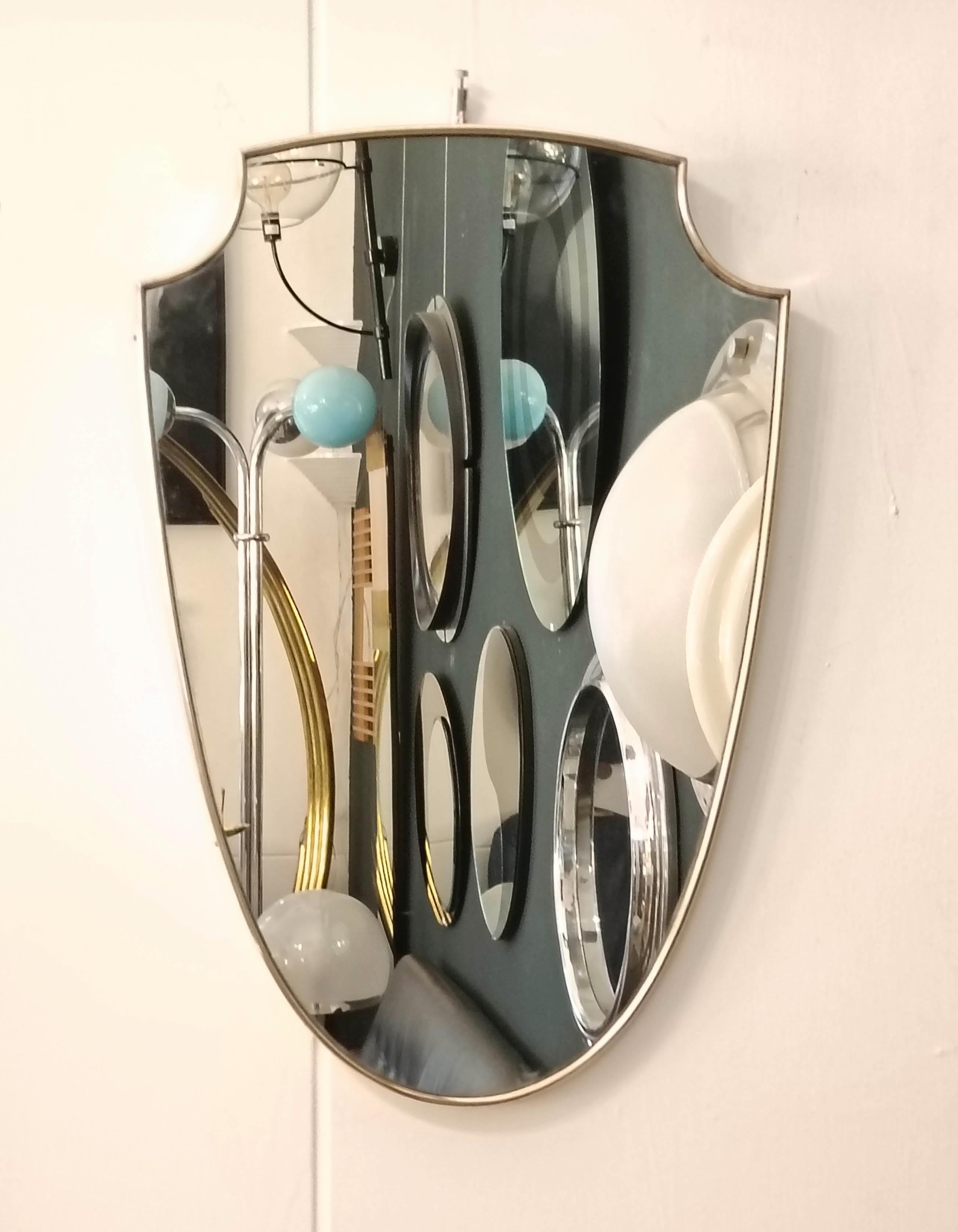 Mid-20th Century Brass Wall Shield Mirror, Italy 1960s