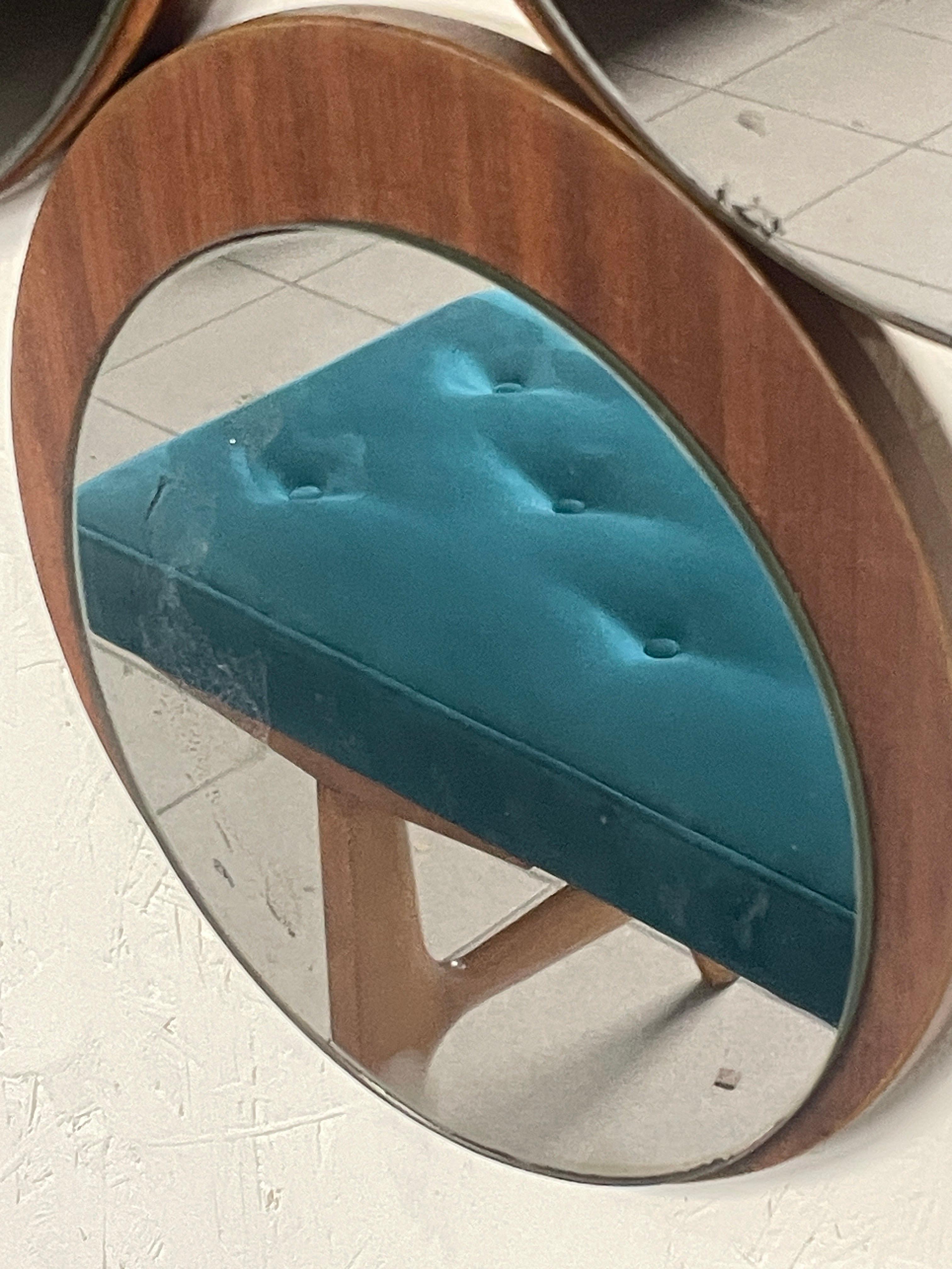 1960s mirror with geometrically patterned teak base For Sale 2