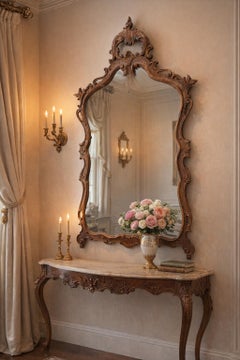 Original 1870er Jahre antiken Spiegel in massivem Nussbaum geschnitzt Rokoko-Stil