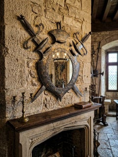 1970s Heraldic Mirror in Wrought Iron