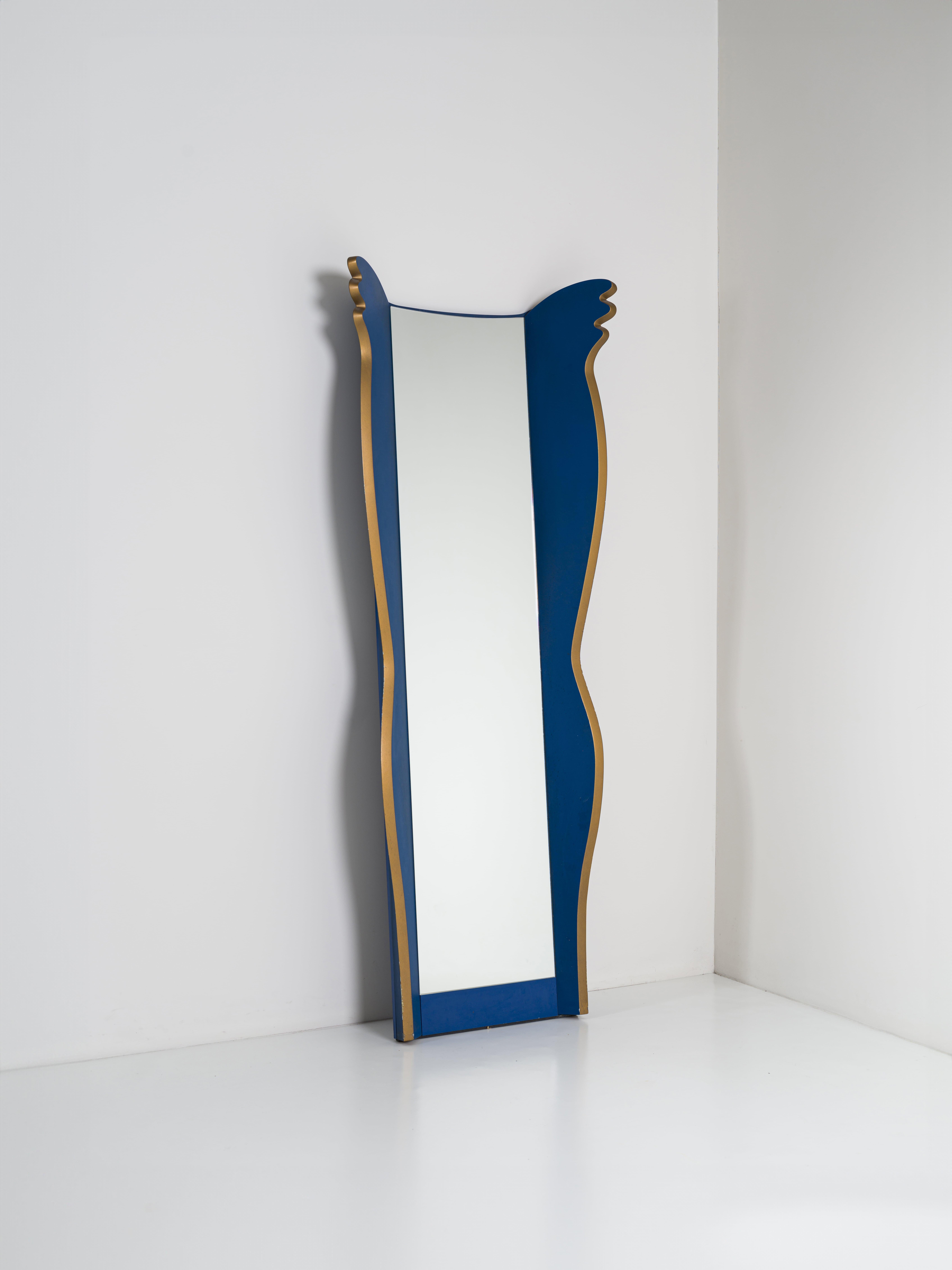 Postmoderne Miroir bleu et or Collection Maletik par Borek Sipek pour Maletti Italie 80'S en vente