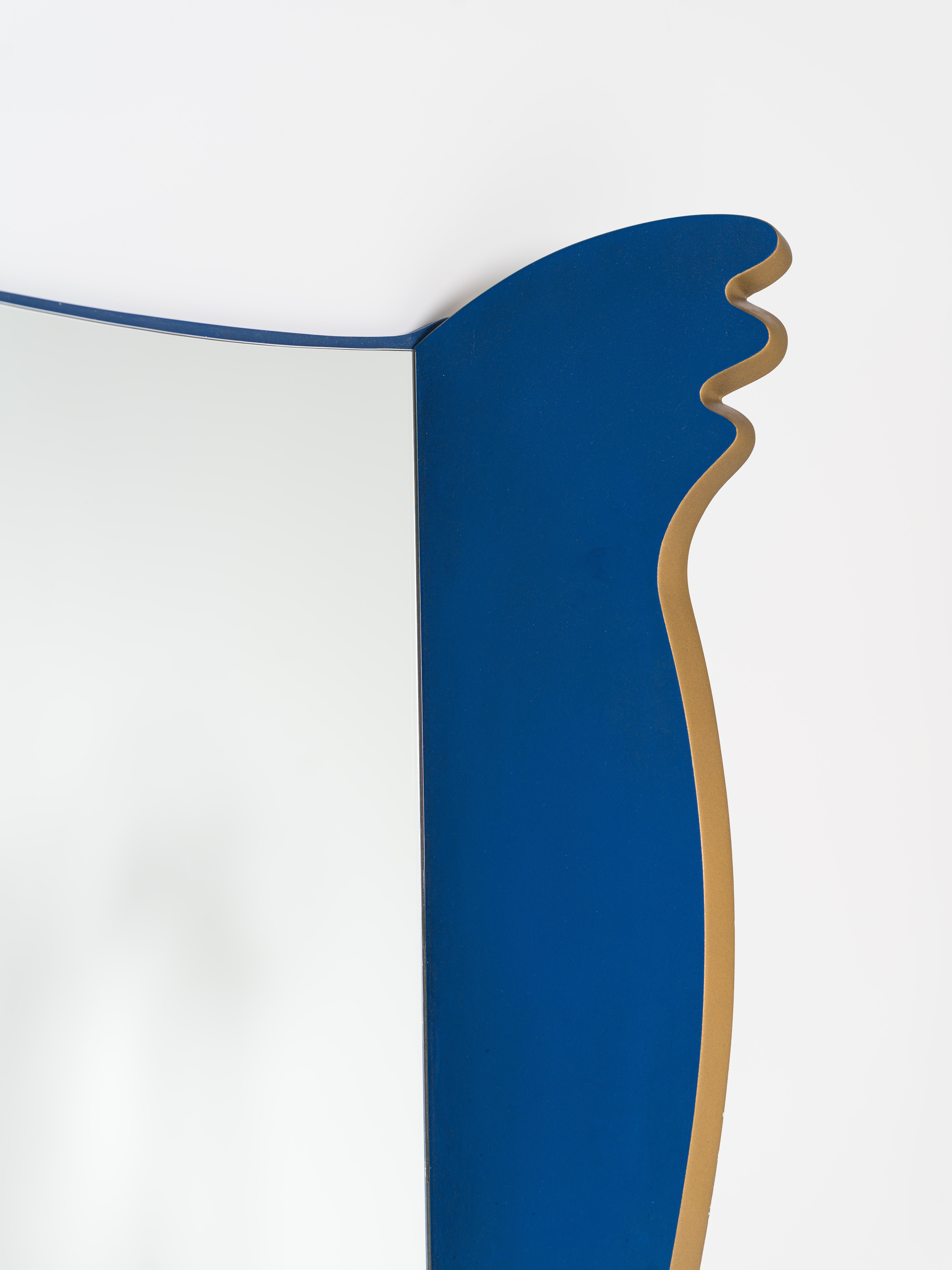 Italian Miroir bleu et or Collection Maletik par Borek Sipek pour Maletti Italie 80'S en vente