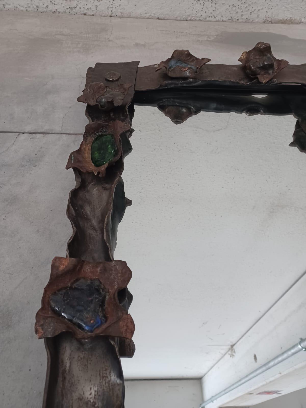 Glass Brutalist Mirror For Sale