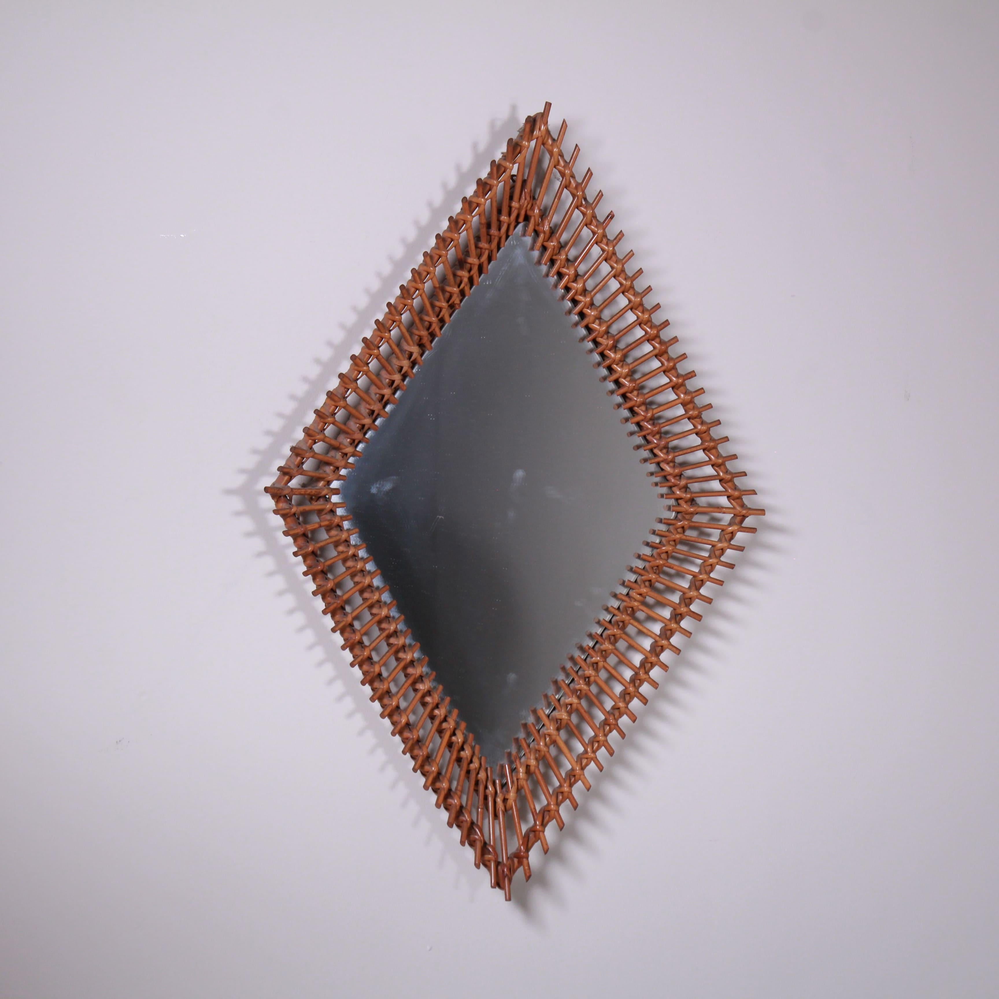 Italian Miroir avec cadre en rotin, 1965 en vente