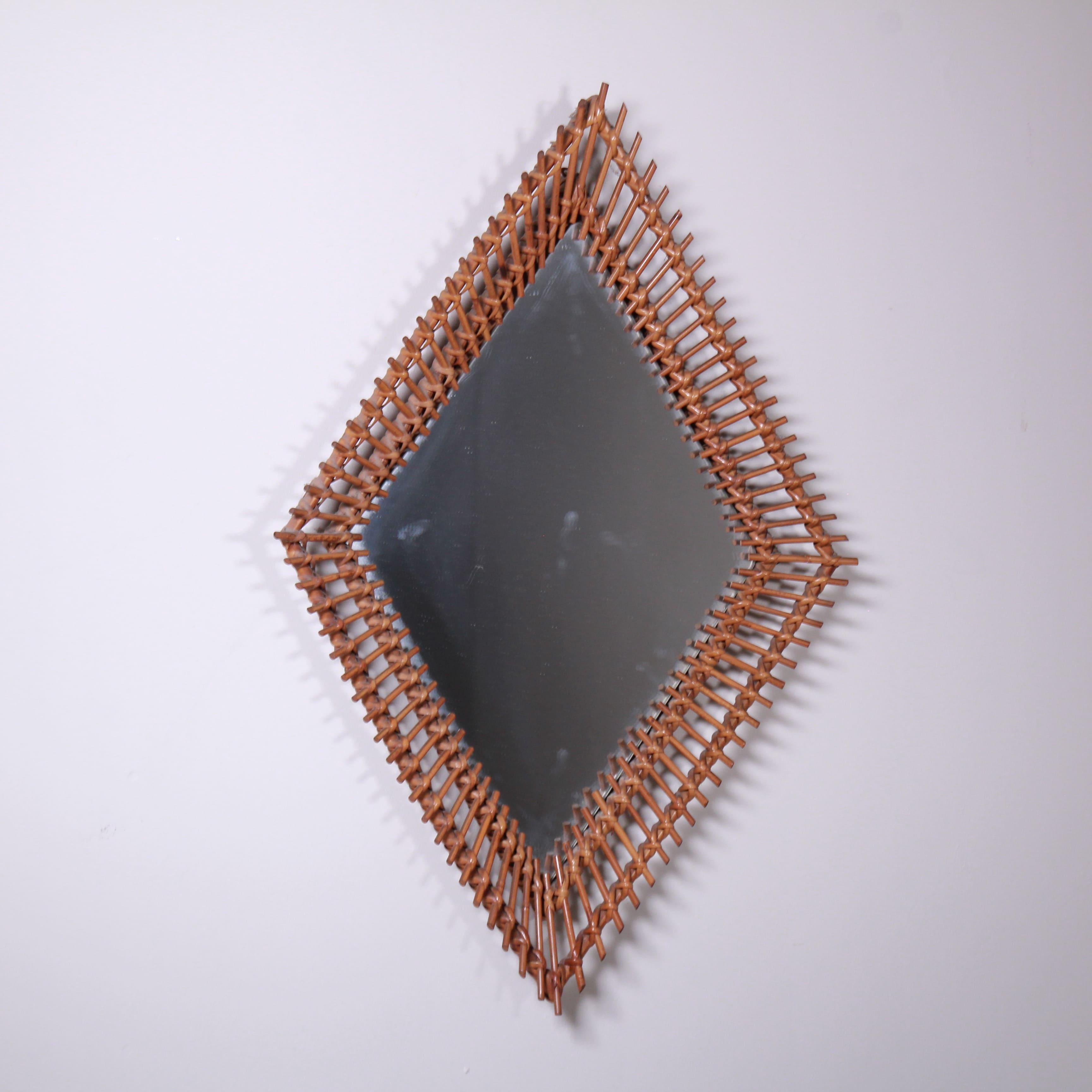 Miroir avec cadre en rotin, 1965 Bon état - En vente à Milano, Lombardia