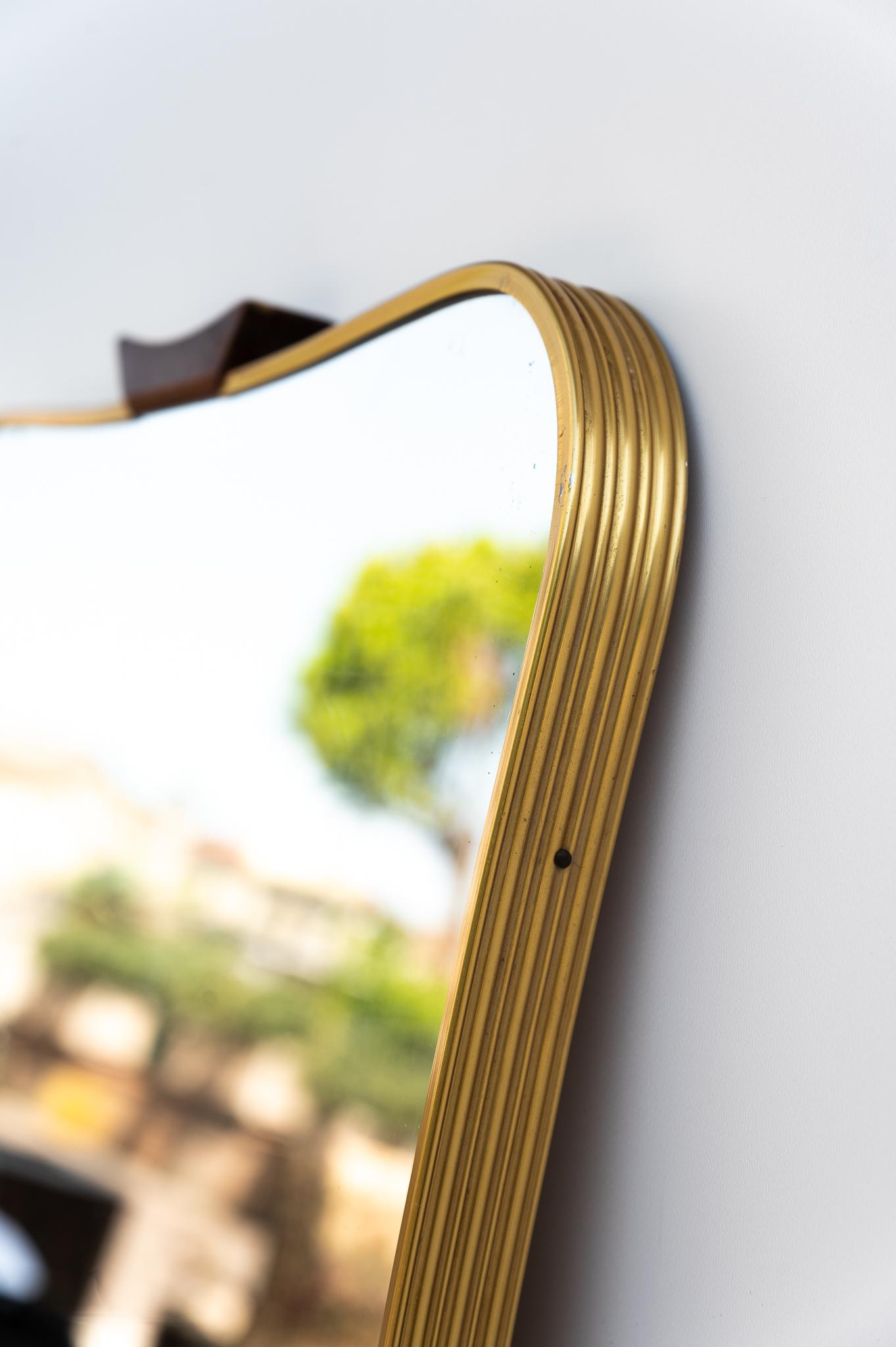 Italian Brass framed mirror, 1950s For Sale