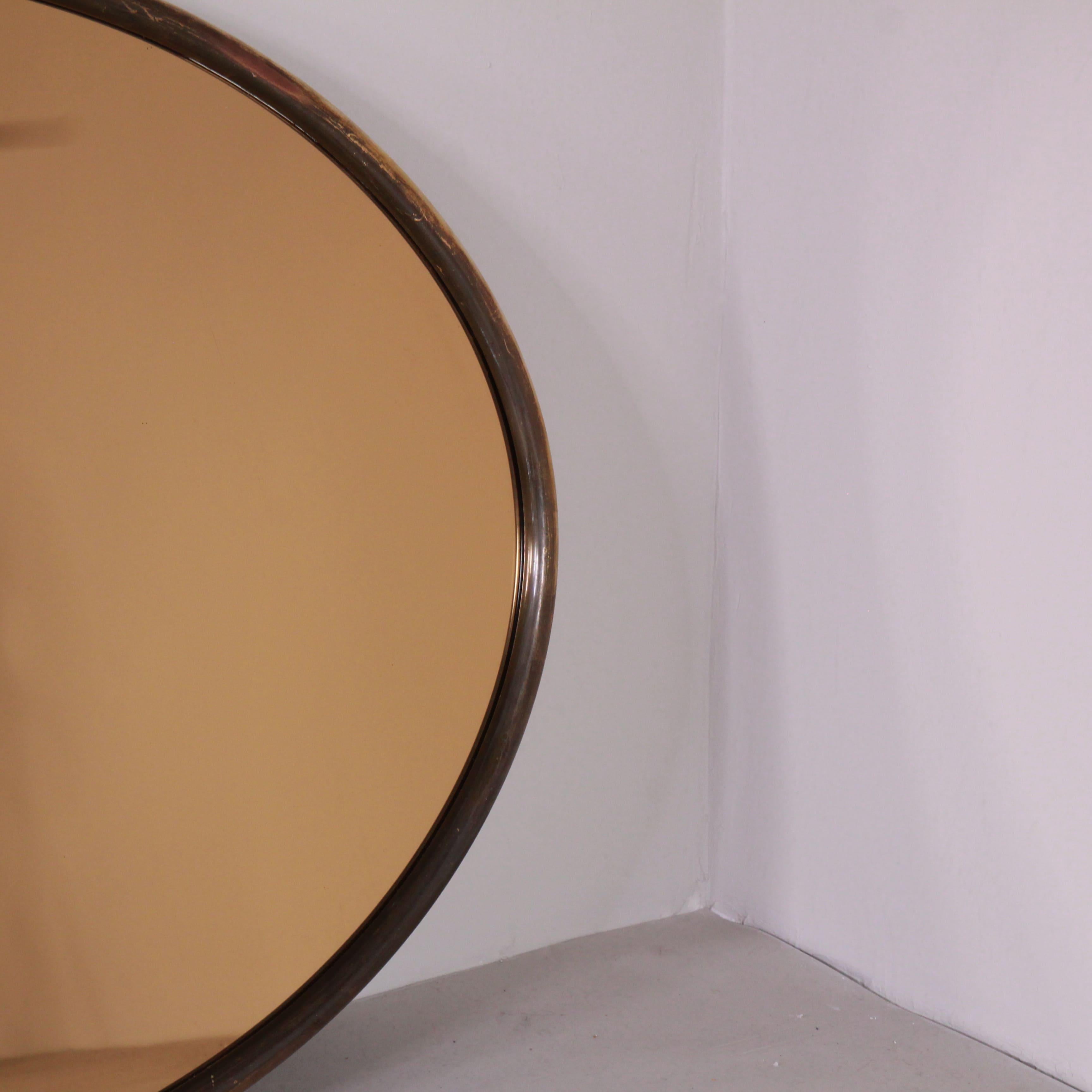 Italian Mirror with smoked glass and brass frame, 1970s For Sale